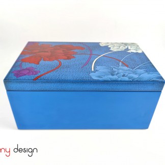 Blue rectangle lacquer box hand-painted with carnation 17x27xH13 cm